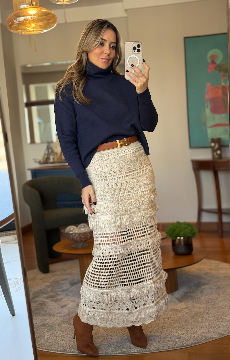 Saia rendada franja Aline