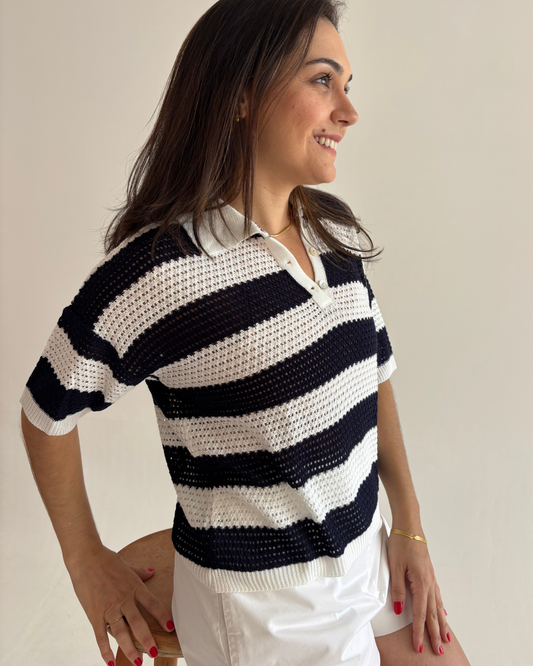 Blusa tricot gola listras Joana