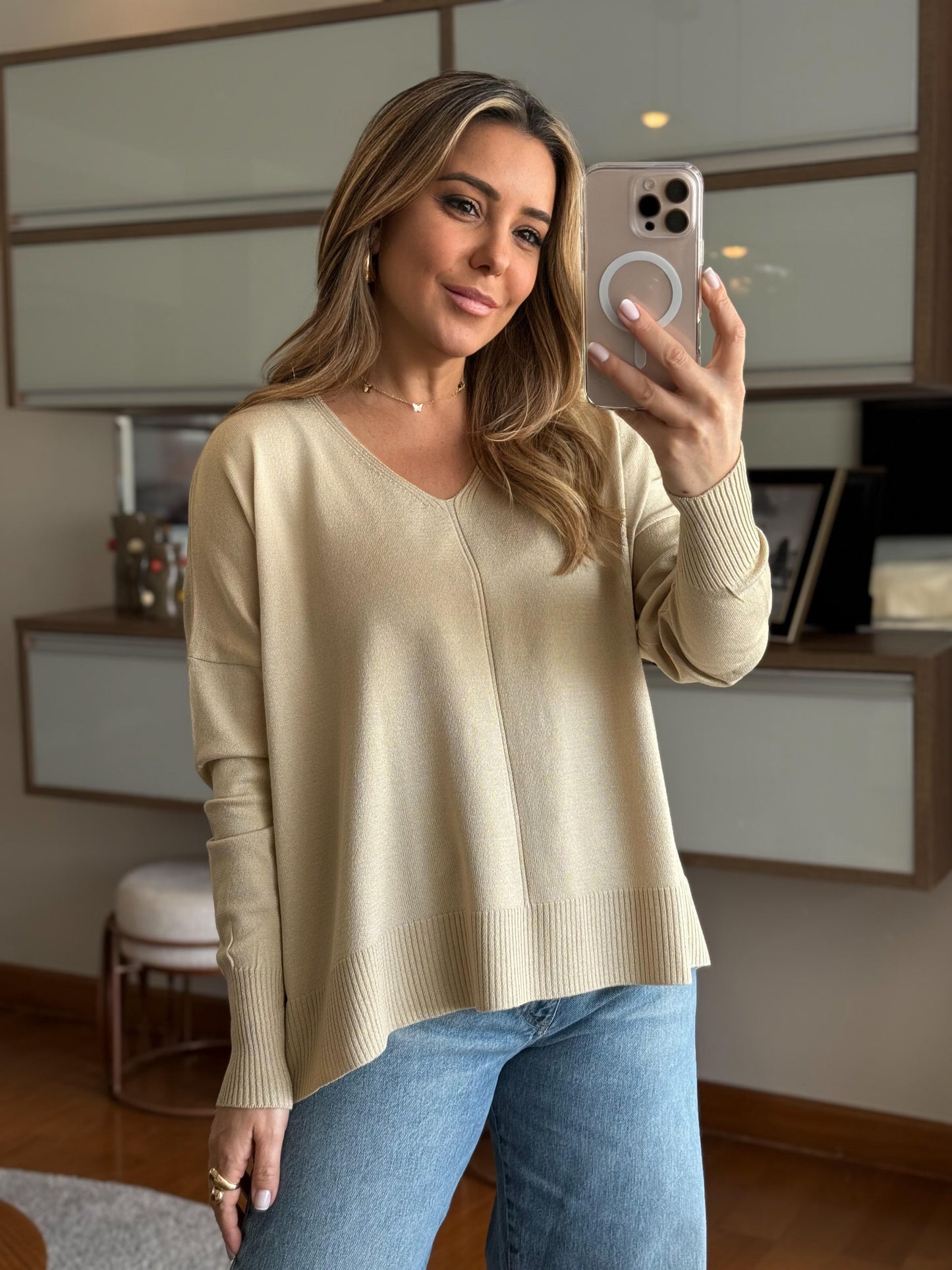 Blusa manga longa gola V