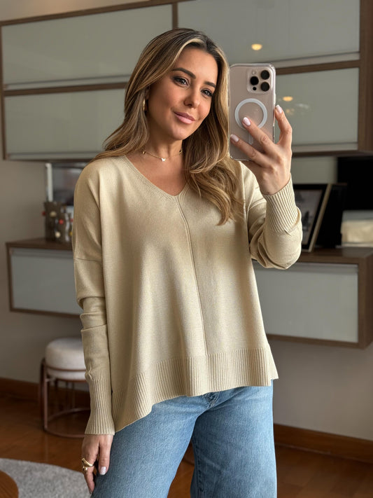 Blusa manga longa gola V