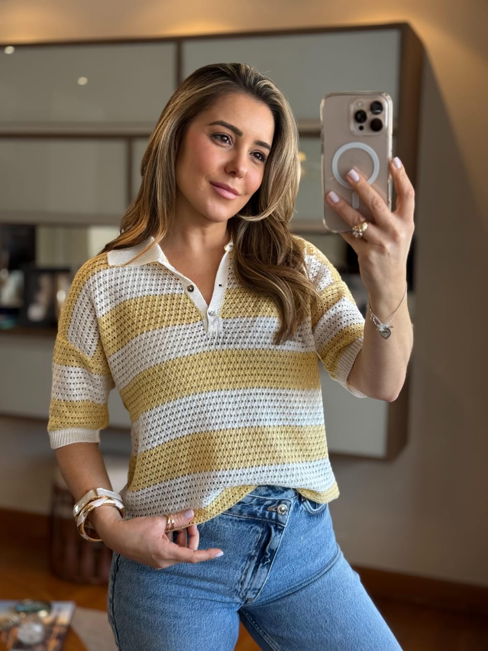 Blusa tricot gola listras Joana