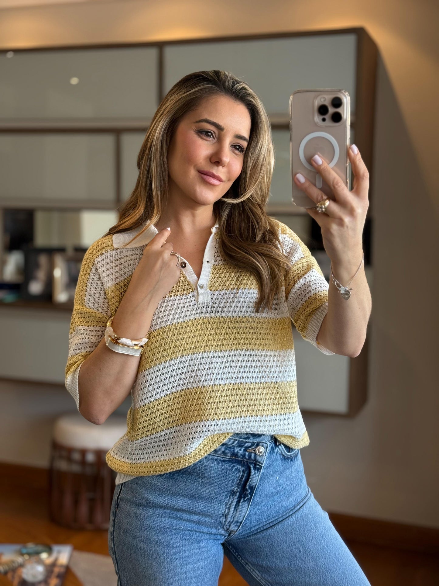 Blusa tricot gola listras Joana